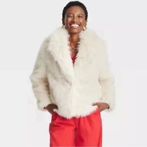 A New Day Women's Faux Fur Jacket Cream Size Medium